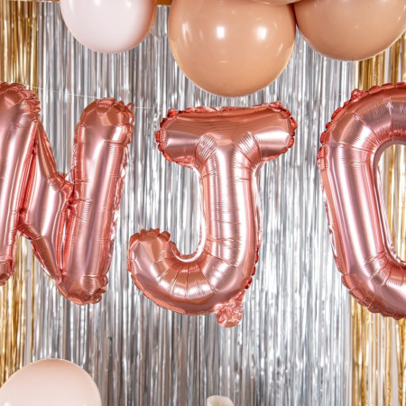 Balon Folie Metalizata Litera J, Cyrax, 40 cm, Umflati cu Heliu sau Aer, Ambalaj Individual, Pai inclus, Rose Gold