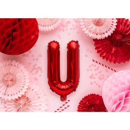 Balon Folie Metalizata Litera U, Cyrax, 40 cm, Umflati cu Heliu sau Aer, Ambalaj Individual, Pai inclus, Rosu