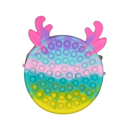 Jucarie antistres din silicon Cyrax, Geanta Pop It, 16 cm, Ren, Macarons