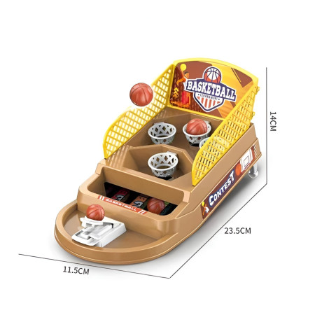Joc de Masa Mini Baschet Interactiv pentru Copii, Cyrax, 4 Cosuri, 3 Mingi Incluse, 23.5x11.5x14 cm, Maro