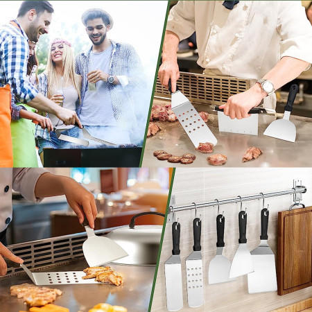 Ustensile pentru Gratar, Cyrax, Set din 17 Ustensile pentru Gratar cu Preparare de tip Plita, Ustensile din Otel Inoxidabil cu Manere din Plastic PP, cu Geanta, Negru