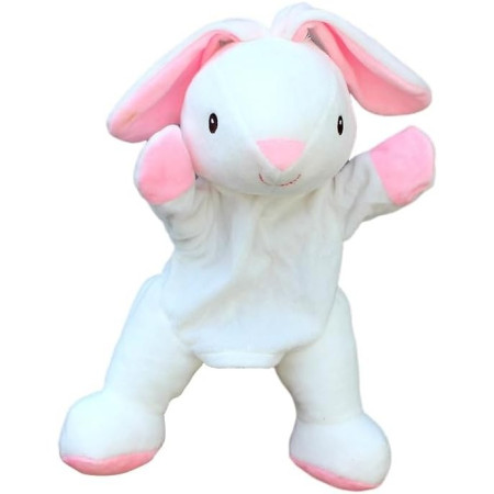 Papusa de Mana pentru Teatru de Papusi, Cyrax, din Plus, 25 x 10 x 8 cm, Model Iepure, Alb/Roz