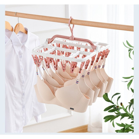 Uscator de Rufe Suspendat  cu 40 Carlige, Rotire 360 Grade, Protectie Vant, Pliabil, Patrat, Mateiral Plastic, Usor de Depozitat, Multifunctional, 36 x 24 cm, Alb/Roz