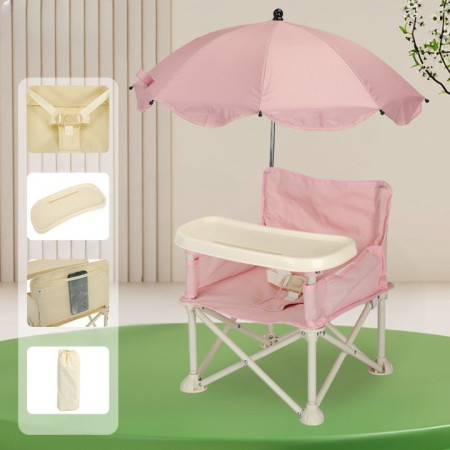Scaun de Masa pentru Bebelusi si Copii, Cyrax, Tavita si Husa Detasabile, Multifuncțional, Stabil, Centura de Siguranta, Cos de Depozitare, Roz, cu Umbrela Roz, de la 6 Luni