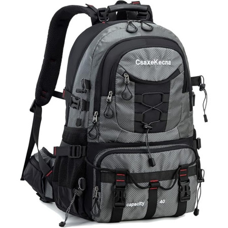 Rucsac Multifunctional de Alpinism,  Capacitate 36-55 L, de Calatorie, Impermeabil, Slot USB Incarcare Telefon, Bretele Reglabile, 52 x 34 x 19 cm, Gri