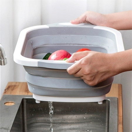 Tocator Multifunctional, Cyrax, 2 in 1, cu Cos pentru Spalat si Scurgere Alimente, 480 g, Pliabila, Gri