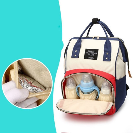 Rucsac Multifunctional pentru Mamici, Cyrax, din Panza Oxford, Compartimentare Multipla, Impermeabil, 43 x 18 x 26 cm, Alb/Rosu/Albastru