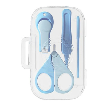 Set 4in1 de Ingrijire Unghii pentru Bebelusi, Cyrax, Cutie de Depozitare Texturata, 0-6 Ani, 13.6x8x2 cm, Albastru