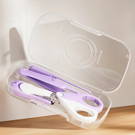 Set 4in1 de Ingrijire Unghii pentru Bebelusi, Cyrax, Cutie de Depozitare Texturata, 0-6 Ani, 13.6x8x2 cm, Mov