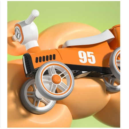 Bicicleta fara pedale pentru copii Cyrax, cu lumini si muzica, 4 roti, varsta 1-3 ani, material PP, 63 x24 x41 cm, portocaliu