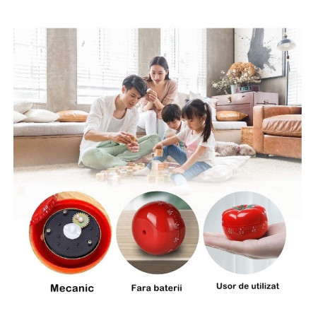 Cronometru mecanic de bucatarie Cyrax, forma de rosie, 60 de minute, 6.3 x 4.5 cm, material ABS, rosu