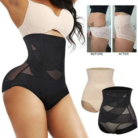 Lenjerie Modelatoare pentru Abdomen, Cyrax, cu Talie Inalta si Corset, Negru, Push-Up, Marimea L