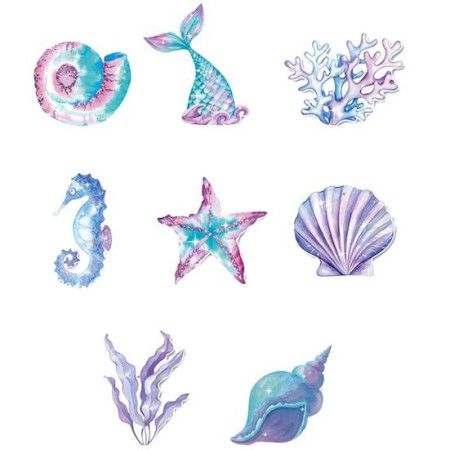 Set 8 Decoratiuni pentru Petrecere Sirena, Cyrax, Colectia Mermaid, Panglici Incluse, Multicolor