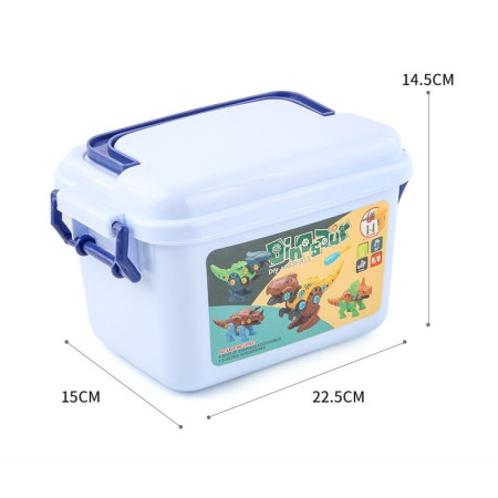 Set de Constructie/Asamblare, Cyrax, 4 Dinozauri, cu Bormasina Electrica, Baterii 2 x AA, Surubelnita si Cutie Depozitare, 22.5 x 14.5 x 15 cm, Multicolor