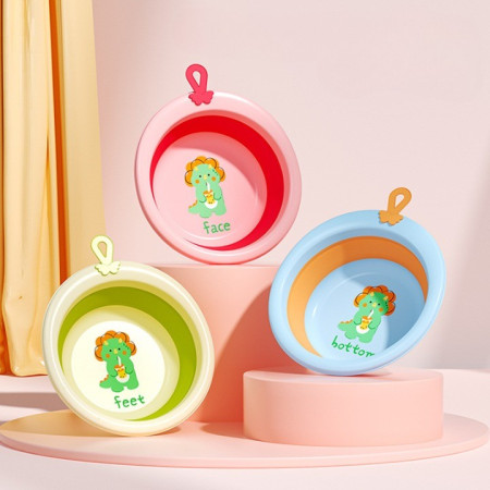 Cada Pliabila pentru Baie pentru Copii, Cyrax, Cadita pentru Bebelusi, Model Rotund cu Dinozaur, Roz, 30x30x3.7 cm, 4L