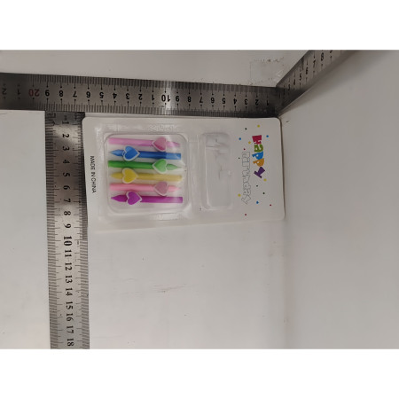 Set 6 Lumanari de Tort, Cyrax, Model Creion cu Inimioare, 5.9 x 1.1 cm, din Ceara, Multicolor