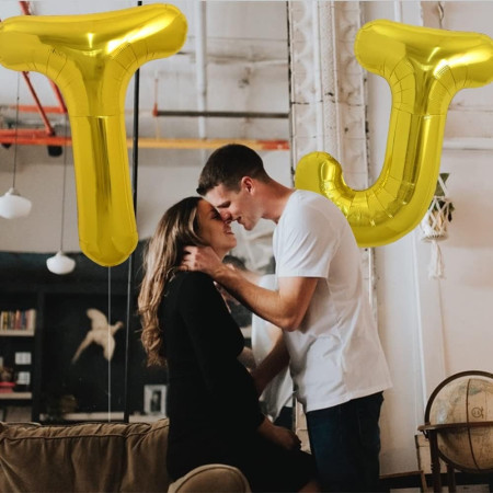 Balon Folie Metalizata Litera J, Cyrax, 80 cm, Umflati cu Heliu sau Aer, Ambalaj Individual, Pai inclus, Auriu