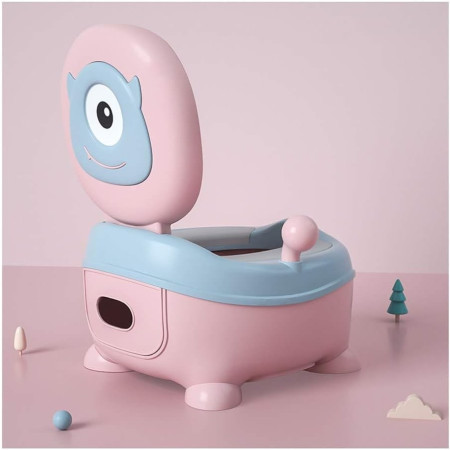 Olita pentru Copii, Cyrax, +6 luni, Compartiment Detasabil, cu Capac, Antiderapanta, din Plastic, Colac Moale, Model Animat Ciclop, cu Maner, 33 x 21 x 45 cm, Albastru/Roz