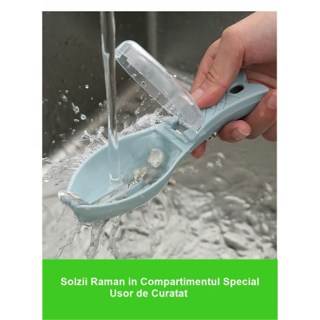 Curatator Manual Solzi de Peste, Cyrax, Forma Peste , Recipient cu Capcac pentru Solzi, Plastic, Albastru deschis, 16x6 cm