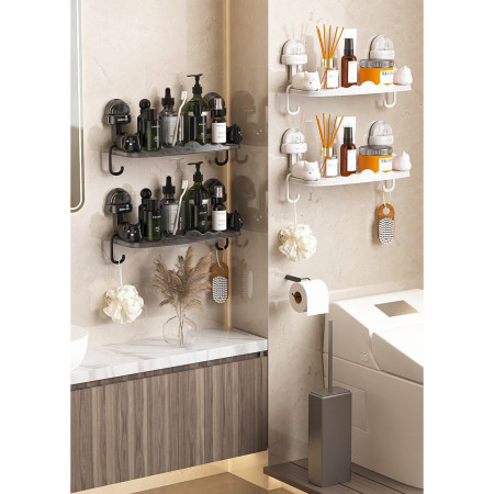 Suport pentru Baie,  Montare pe Perete, Model Pisicute, ABS, Adeziv, Raft pentru Depozitare, 33.4x17.7 cm, Alb