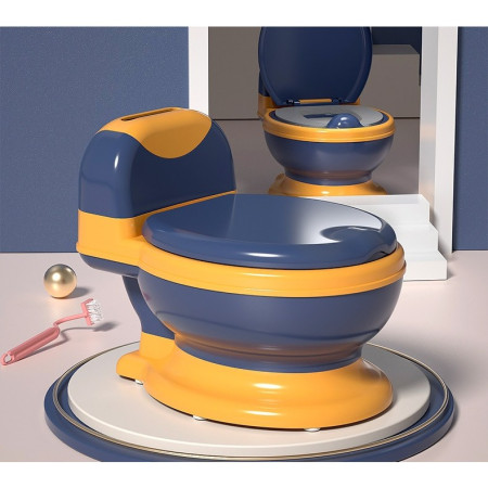 Olita Bebelusi, Cyrax, pentru Copii 1 - 8 Ani, Model Toaleta Adulti, Colac Moale PVC, Compartiment Detasabil, Cutie Depozitare Hartie, 34 x 32 x 19 cm, Albastru/Portocaliu