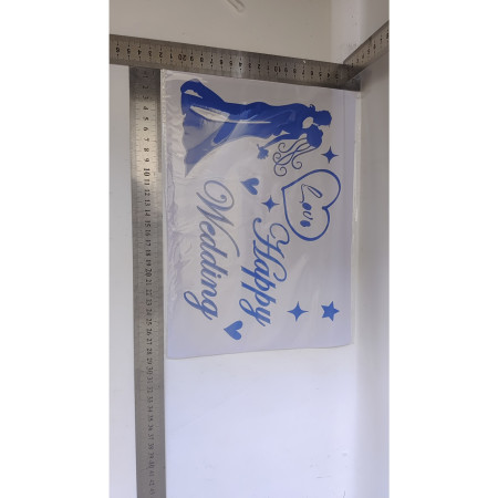 Sticker Autocolant, Cyrax, Tematica Nunta, Model Scris Happy Wedding, 21x29 cm, Albastru