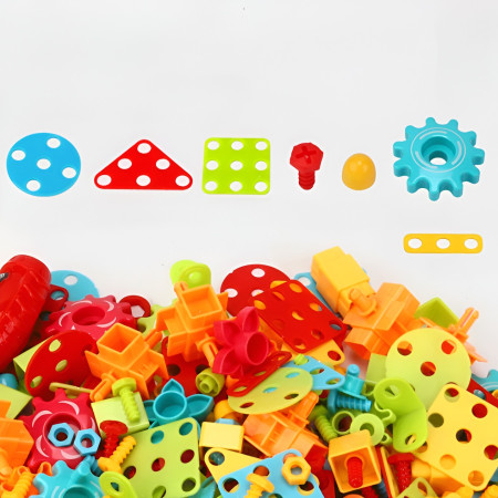 Set Constructie Bormasina Magica cu Servieta, Cyrax, 310 Piese, Albastru, Piese Multicolore, Plastic, 31x46 cm