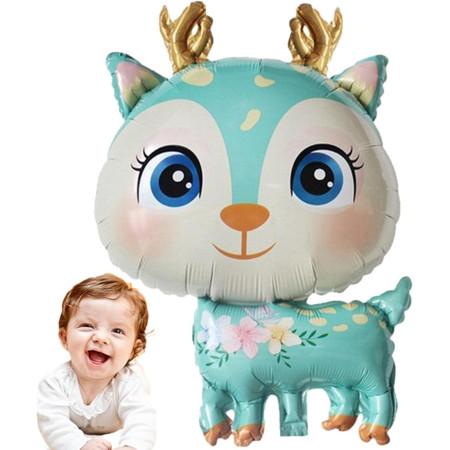 Balon din Folie Metalizata, Cyrax, Mini Figurine, Model Cerb, Tematica Aniversare, 49x74.5 cm, Ambalaj Individual, Pai Inclus, Umflare cu Aer sau Heliu, Albastru