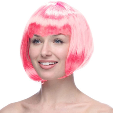 Peruca Cosplay, Cyrax, Tunsoare Bob cu Breton, pentru Carnaval, Halloween, Petreceri Tematice, din PET, Marime Universala, Roz Deschis