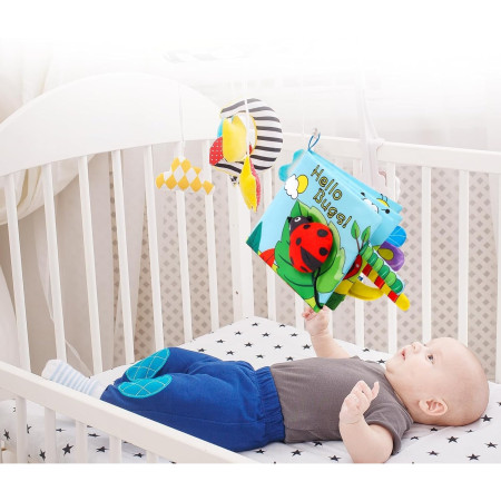 Carte Senzoriala, Cyrax, pentru Bebelusi, 15x16x4 cm, cu Animalute, 3D, Cu Sunete si Fosnete, 0-3 Ani, Model Buburuza, Multicolor