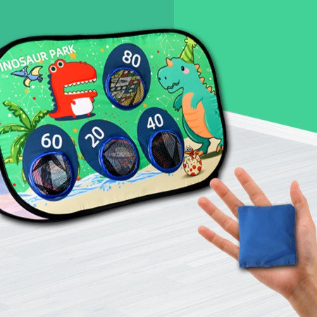 Joc pentru Copii, Cyrax, Aruncarea Sacilor cu Nisip, Sageti, 8 Mingi, 4 Saci, Geanta Portabila, Interactiv, Model Dinozauri, 77.5x44.5x42 cm, Multicolor