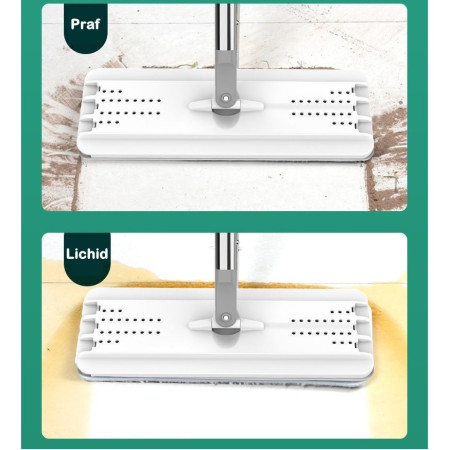 Set de curatenie  mop si galeata, galeata 6 l, 2 rezerve microfibra incluse, design modern, pentru interior, material plastic, peri sintetici, plat, cu storcere, bej