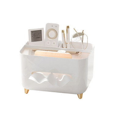 Suport pentru Servetele,  Cutie Multifunctionala, Design Minimalist, ABS, cu Suport pentru Obiectele Personale, pentru Birou, 21x15x13 cm, Alb