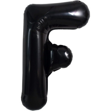 Balon Folie Metalizata Litera F, Cyrax, 40 cm, Umflati cu Heliu sau Aer, Ambalaj Individual, Pai inclus, Negru
