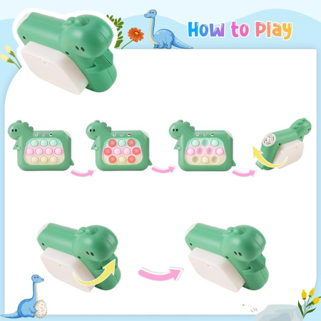 Jucarie Interactiva Pop It Whack A Mole, Cyrax, Tip Consola, Anti-Stres, 4 Moduri de Joc, din ABS si Silicon, +3 Ani, Model Dinozaur, Verde