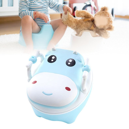 Olita pentru Copii, Cyrax, +1an, Portabila, Design Vacuta cu Capac, Model Prietenos, Non-Toxic, cu Manere, Compartiment Detasabil, Perie Inclusa, Usor de Curatat, Albastru