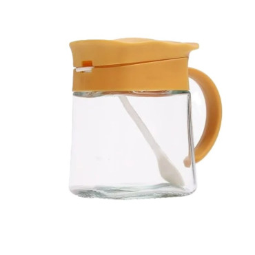 Recipient Condimente, Cyrax, din Stilca, 180 ml, cu Maner si Lingurita, 11.3 x 8.2 cm, Capac Ondulat, Galben