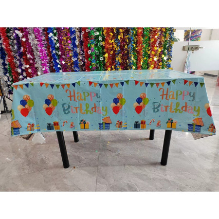 Fata de Masa, Cyrax, din Folie, Imprimeu Happy Birthday cu Baloane, 137 x 183 cm, Albastru