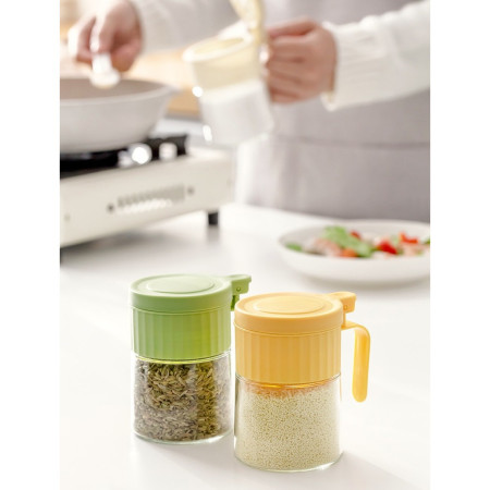 Recipient Condimente, Cyrax, din Stilca, 180 ml, cu Maner si Lingurita, 10.6 x 7 x 7 cm, Capac Mat, Verde