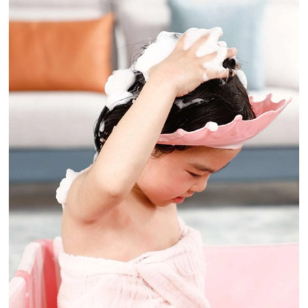 Cyrax Viziera de Protectie Baie Pentru Copii, Fippy, Model Coronita, Dimensiune ajustabila, Durabil, Usor de curatat, Impotriva Samponului, pentru Ochi si Urechi, TPE+PP, 24x22 cm, Roz