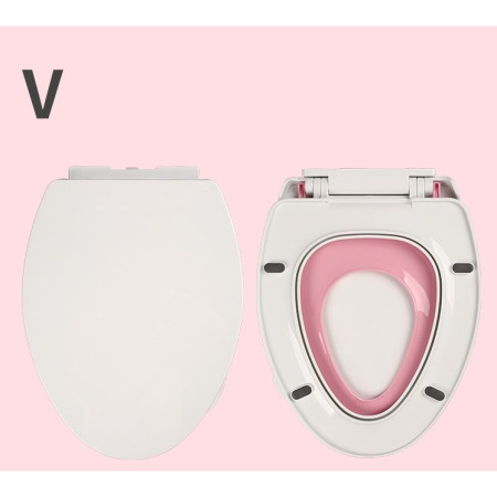 Capac de Toaleta cu Reductie 3 in 1, Cyrax, pentru Copii +3 Ani si Adulti, Coborare Lenta si Silentioasa, Instalare Usoara, din PP5 , in Forma de V, Alb/Roz
