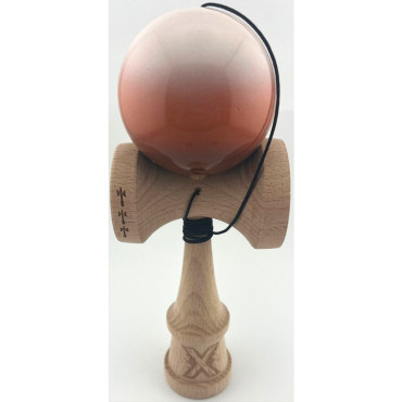 Kendama X Originala, Profesionala, Cyrax, Big Cups V2, Super Sticky cu Cupe Mari, din lemn 18 cm, Rulment Metalic cu Ata 55 cm, Alb/Maro