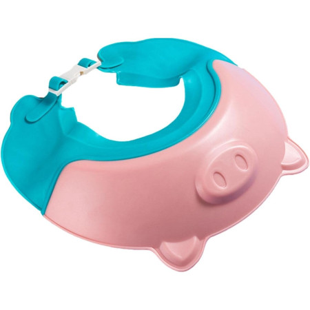 Cyrax Viziera de Protectie Baie Pentru Copii, Fippy, Model Purcelus, Dimensiune ajustabila, Durabil, Usor de curatat, Impotriva Samponului, pentru Ochi si Urechi, TPE+PP, 23x23 cm, Roz