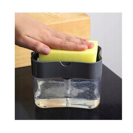 Dozator Cyrax, Dispenser 2 in 1 pentru Detergent Lichid de Vase sau pentru Obiecte Sanitare cu Suport pentru Burete de Bucatarie ,14 x 10.5 x 10 cm, capacitate 380 ml, negru