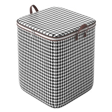 Cutie de Depozitare cu Fermoar,  Pliabila, Maner Ranforsat, Fermoar Rezistent, pentru Haine, Paturi, Plapumi, Perne, Lenjerii de Pat, Jucarii, 50x50x70 cm, 180 Litri, in Carouri, Alb-Negru