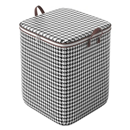 Cutie de Depozitare cu Fermoar,  Pliabila, Maner Ranforsat, Fermoar Rezistent, pentru Haine, Paturi, Plapumi, Perne, Lenjerii de Pat, Jucarii, 50x50x70 cm, 180 Litri, in Carouri, Alb-Negru