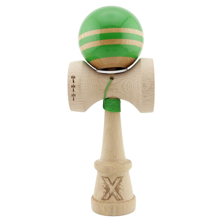 Kendama X Originala RAINBOW, Profesionala, Cyrax, Cupe Mari KING SIZE V3, Super Sticky, Gaura in Baza, Rulment Metalic, din lemn 18 cm, Ata 55 cm, Verde/Maro