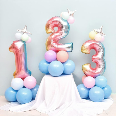 Balon din Folie Metalizata Gradient Cyrax, Figurina Cifra, Tema Aniversare 100 cm, Ambalaj Individual, Pai inclus, Umflare cu Aer sau Heliu, Multicolor, Cifra 3