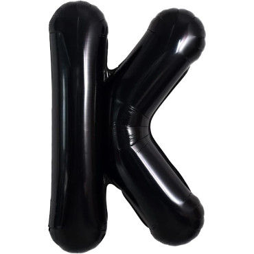 Balon Folie Metalizata Litera K, Cyrax, 40 cm, Umflati cu Heliu sau Aer, Ambalaj Individual, Pai inclus, Negru
