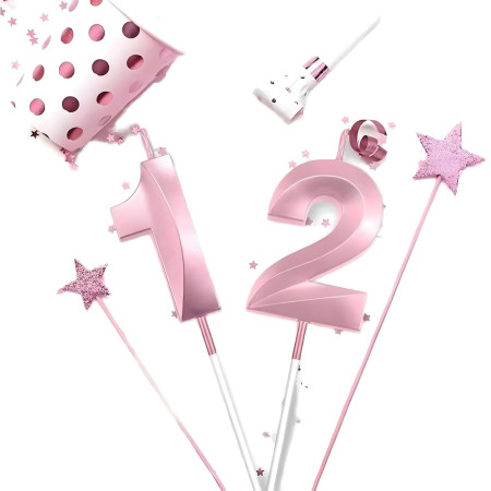 Lumanare Cifra 2, Cyrax, Model Diamond, 5 x 3.4 cm, Roz